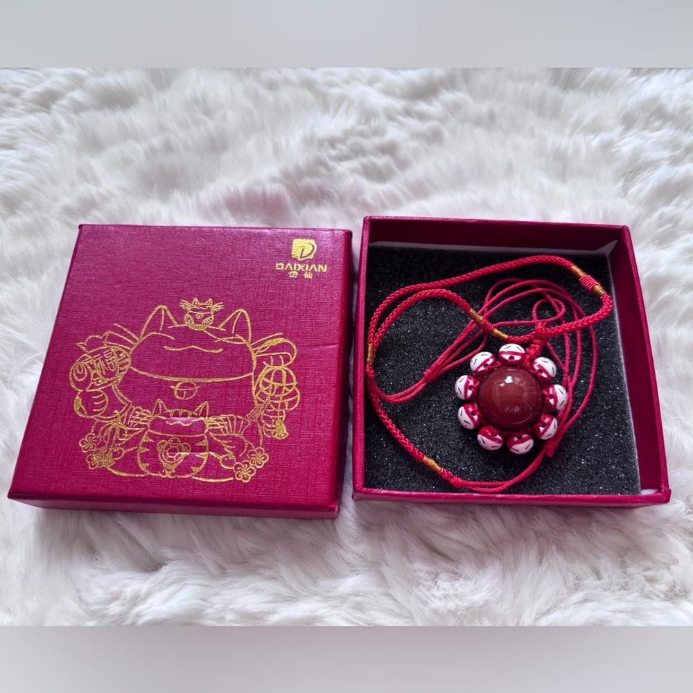 Lucky Cat Red Stone Pendant Necklace